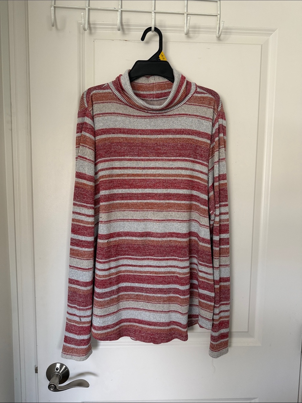 Women's Striped Cowl Neck Sweater in Red & Cream